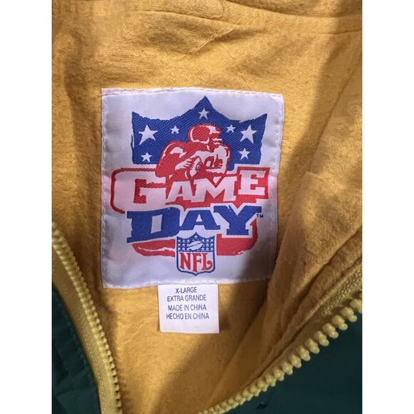 Vintage Green Bay Packers Game Day Jacket XL Hooded Rain Coat Yellow Lining - Picture 2 of 13